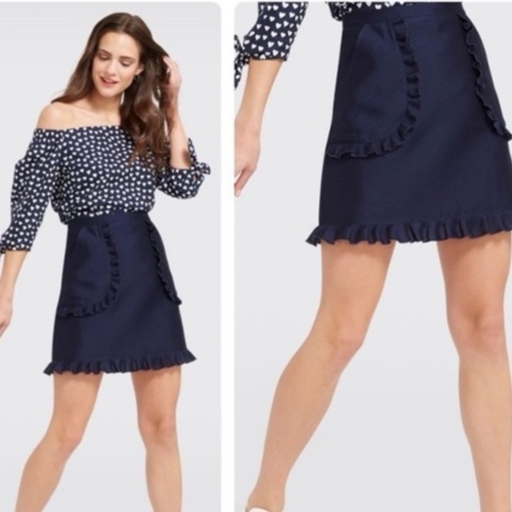 DRAPER JAMES Navy Ruffle Accent A-line Mini Skirt